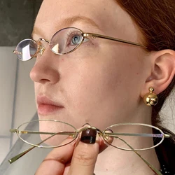 2024 Japanese Harajuku Metal Oval Glasses Gold Silver Metal Square Glasses Vision Care Anti-blue Eyeglasses Frame for Women Men