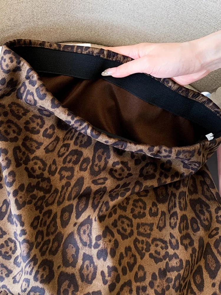 Retro leopard print deer skin velvet half skirt long women's autumn and winter printed bag buttocks fish tail half skirt
