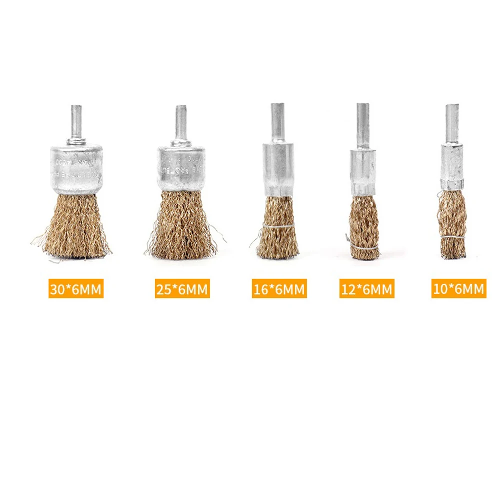 5Pcs Brass Wire Wheel Brush 10 12 16 25 30mm Copper Polishing Cleaning Brush For Drill Metal Rust Removal Rotary Tools