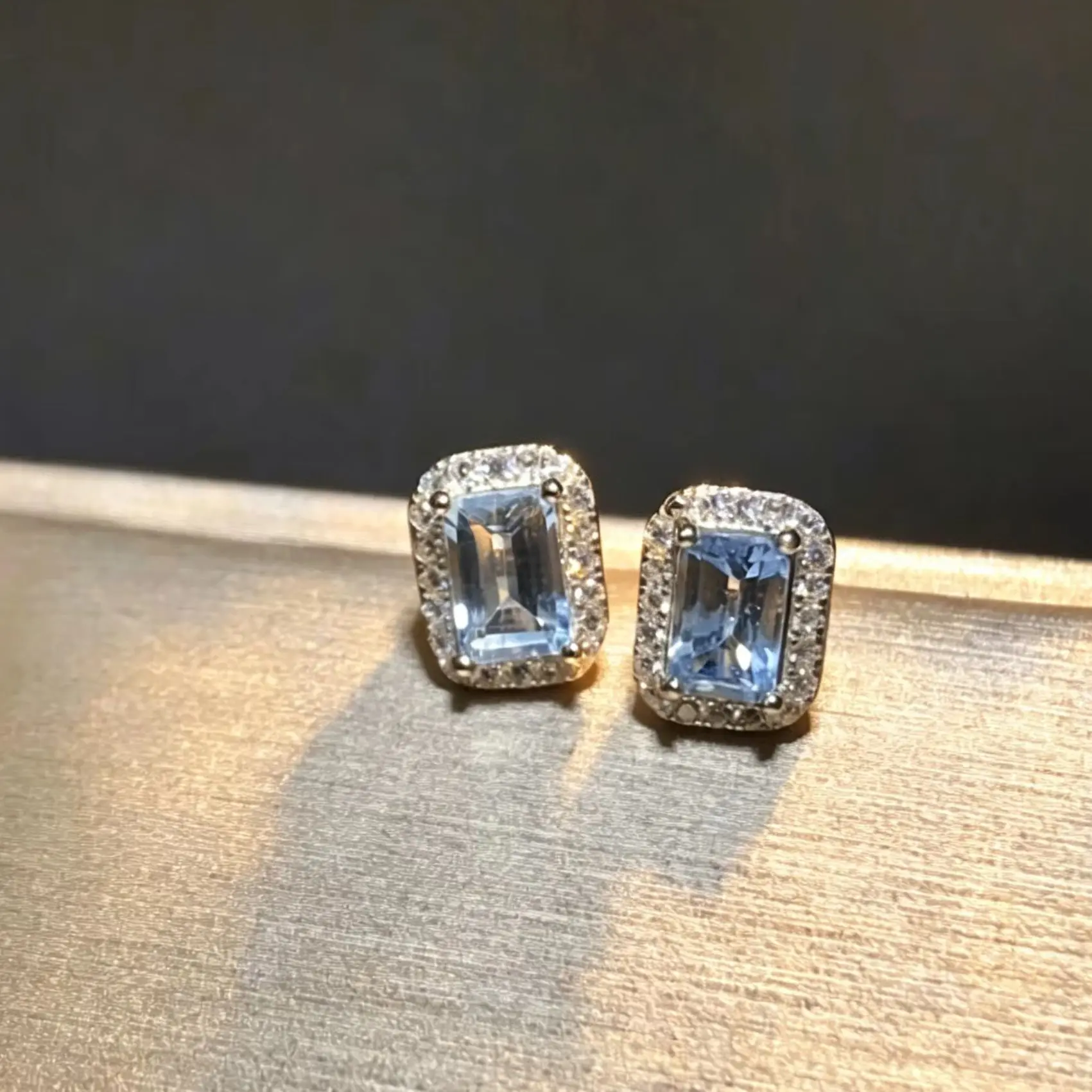

Silver Stylish Elegant Sea Blue Square Zircon Earrings Birthday Party Anniversary Gift Daily Wear