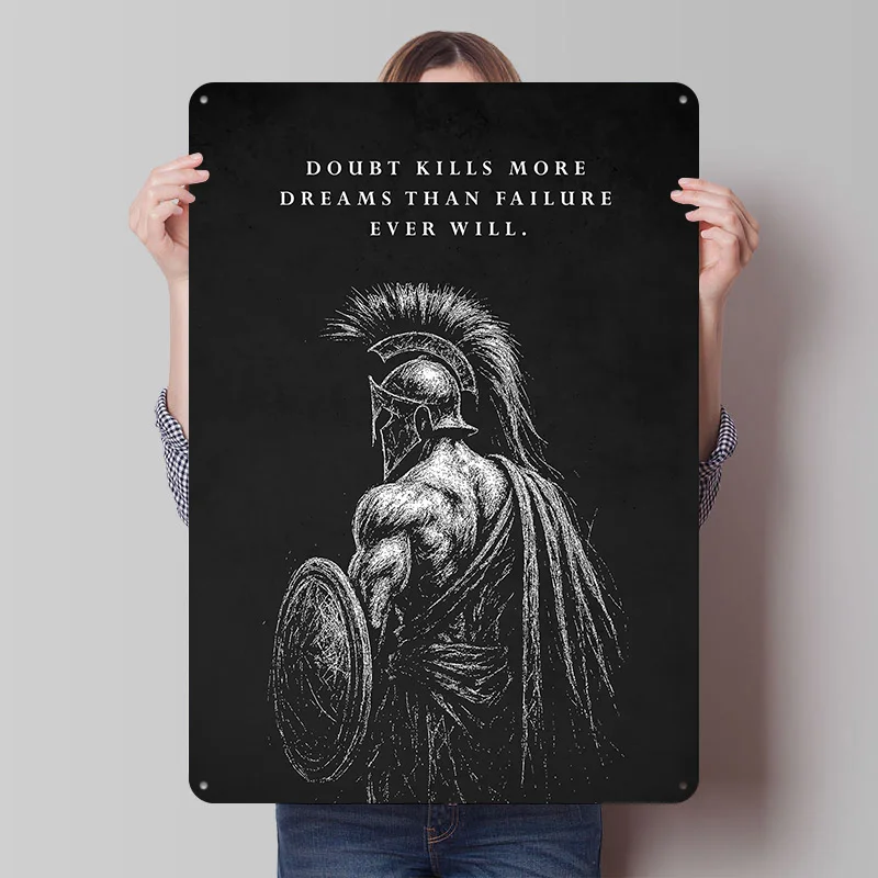 Spartan Warrior With Motivational Doubt Quote Poster Customized Vintage Metal Signs Wall Art Retro Tin Plaque for Office Decor