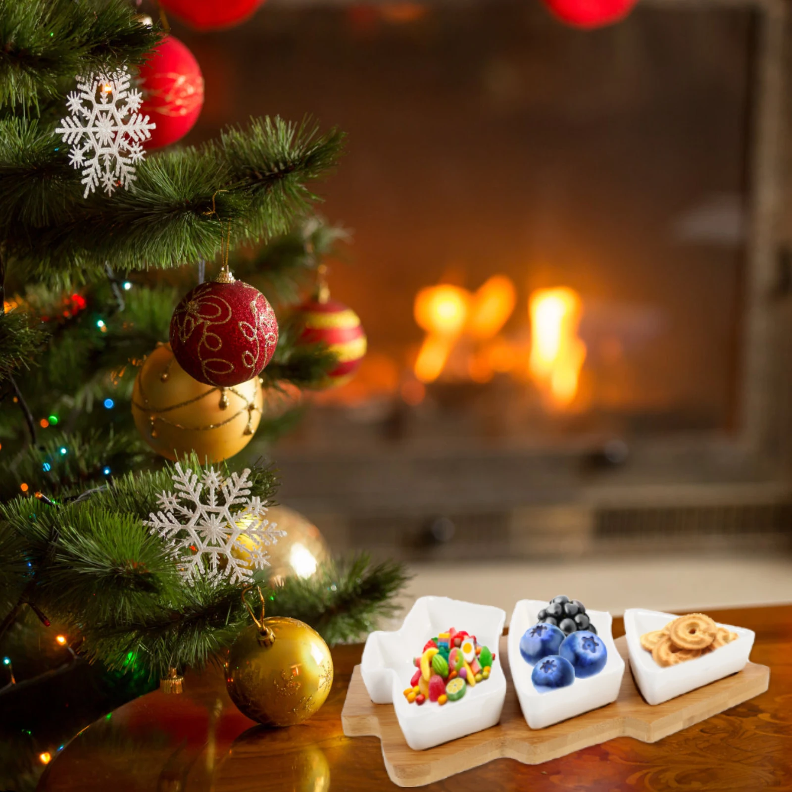 

Candy Plate Stylish Serving Tray Christmas Platters Trays with Cover Food Wooden Ceramic Tree