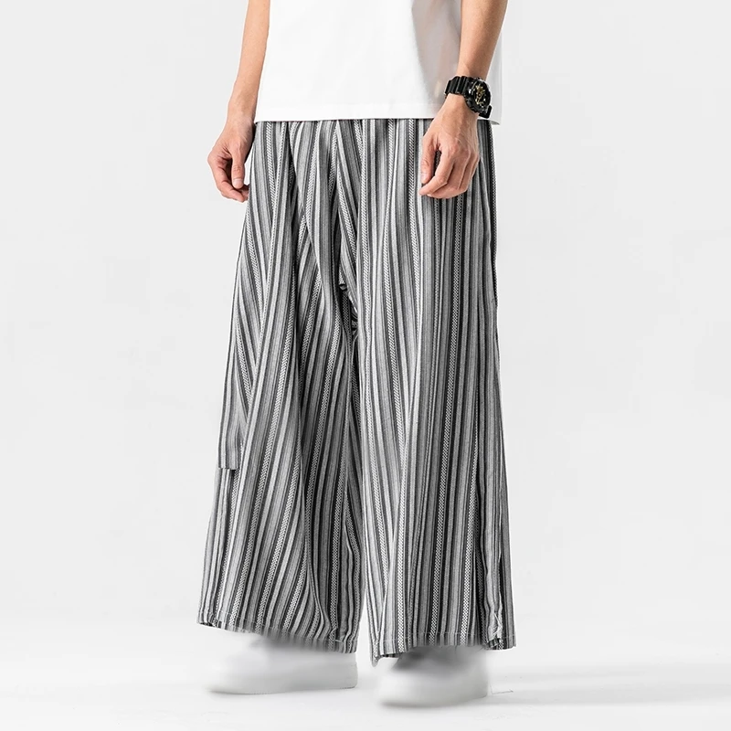 

Japanese Retro Casual Pants Striped Men's Wide Leg Pants Unisex Straight Sports Yoga Pants Fluttering