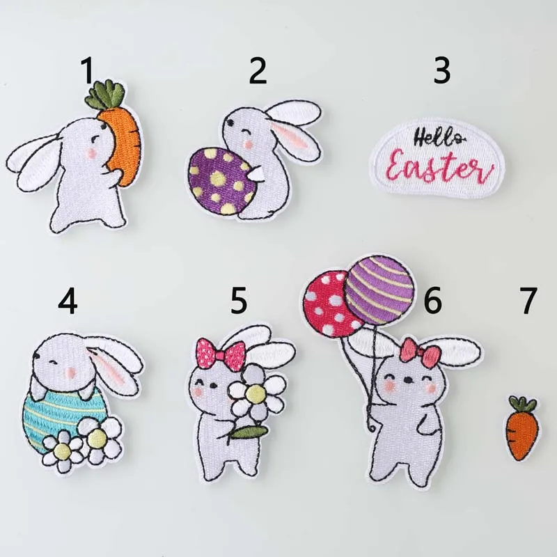 5 Pieces Diverse Iron-on Embroidery Patches Cartoon Rabbits for Clothing Bag DIY Decoration, Animal Stickers Back Glue