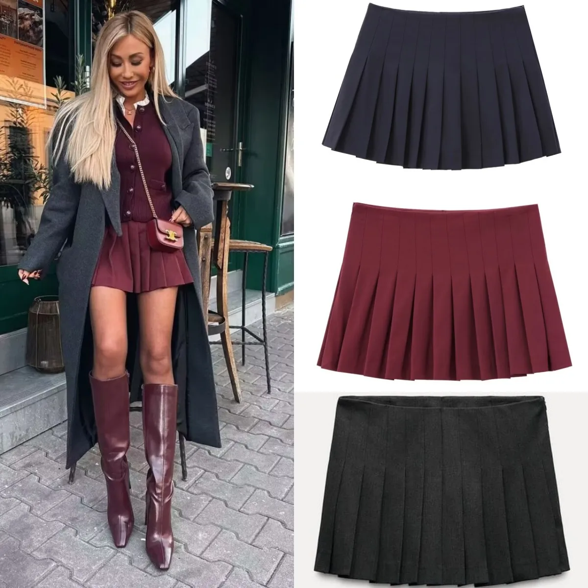 2024 Autumn and winter new TRF women's wide pleated temperament elegant casual mini short culottes 3152544