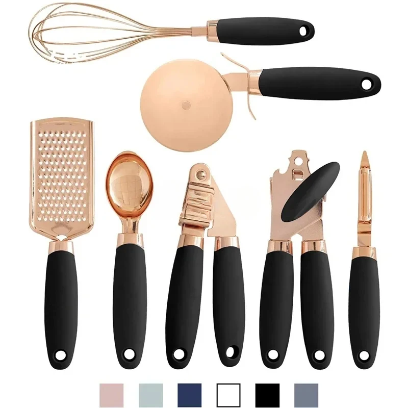 Trinket Tools Accessories Gadgets Garlic Press Grater Kitchen 7-Piece Set Rose Gold Baking Whisk Egg Mix Tool