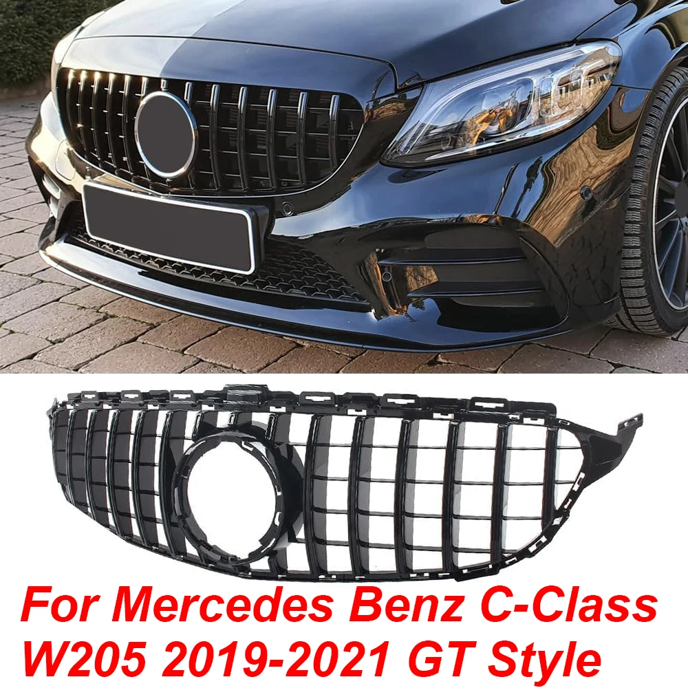 For Mercedes Benz C-Class W205 C205 C200 C220 2019-2021 GT Style Front Bumper Grille Car Front Upper Grille Auto Replacement