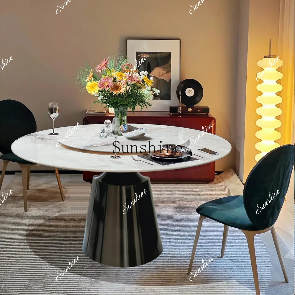 

Natural luxury stone dining table and chair combination modern simple household round FT