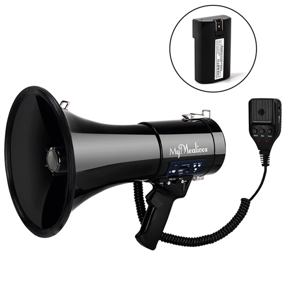 Power Portable Volume Control Bullhorn Voice Siren Alarm Modes Megaphone Speaker with and Strap Black