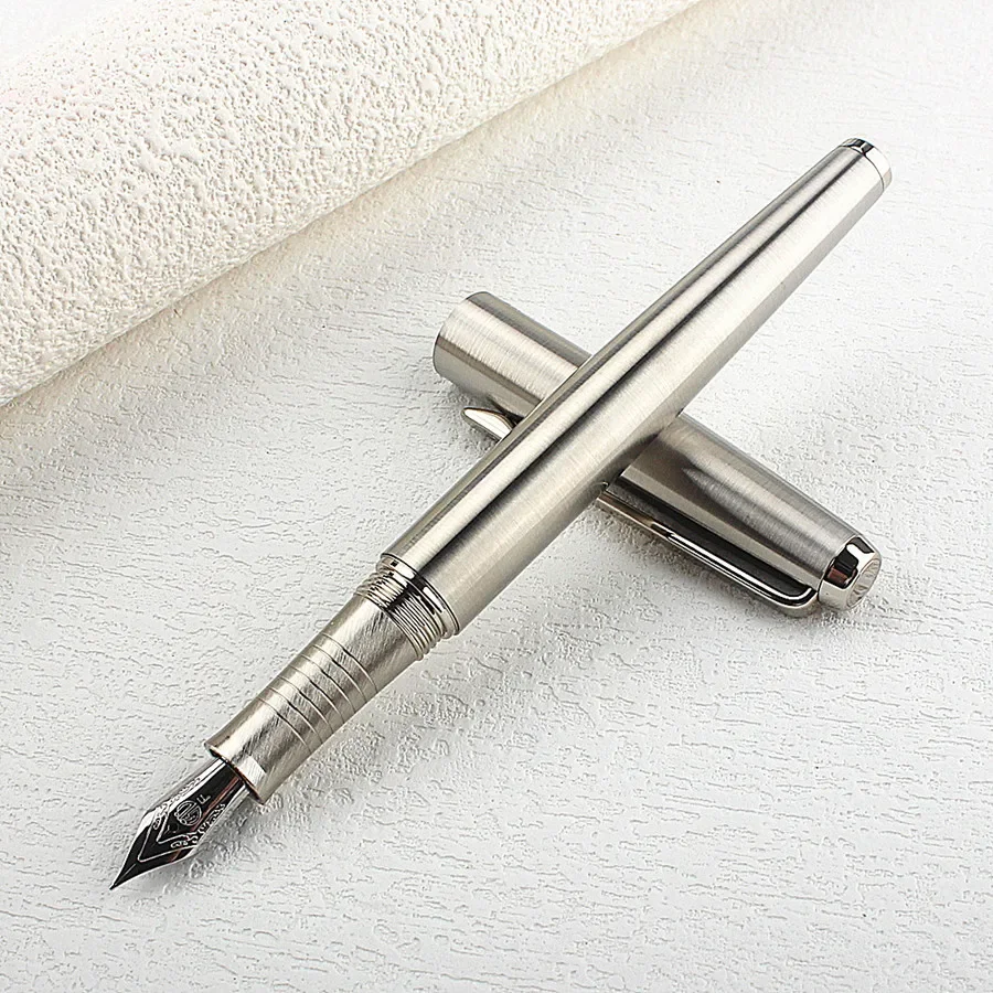 

New Retro Hongdian Stainless Steel Silver Fountain Pen 26# Nib Writing Ink Pen School Office Supplies Gifts Pens
