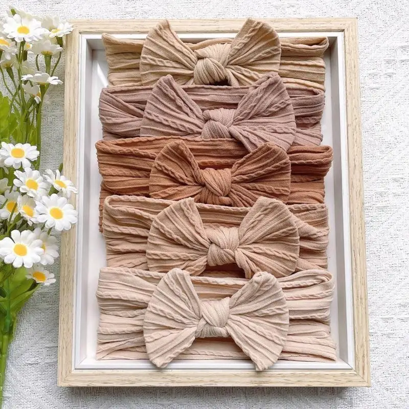 E06F 5pcs Baby Turban Bow Wide Bow Bow Bow Bown Nylon Bands Budust Photo Props