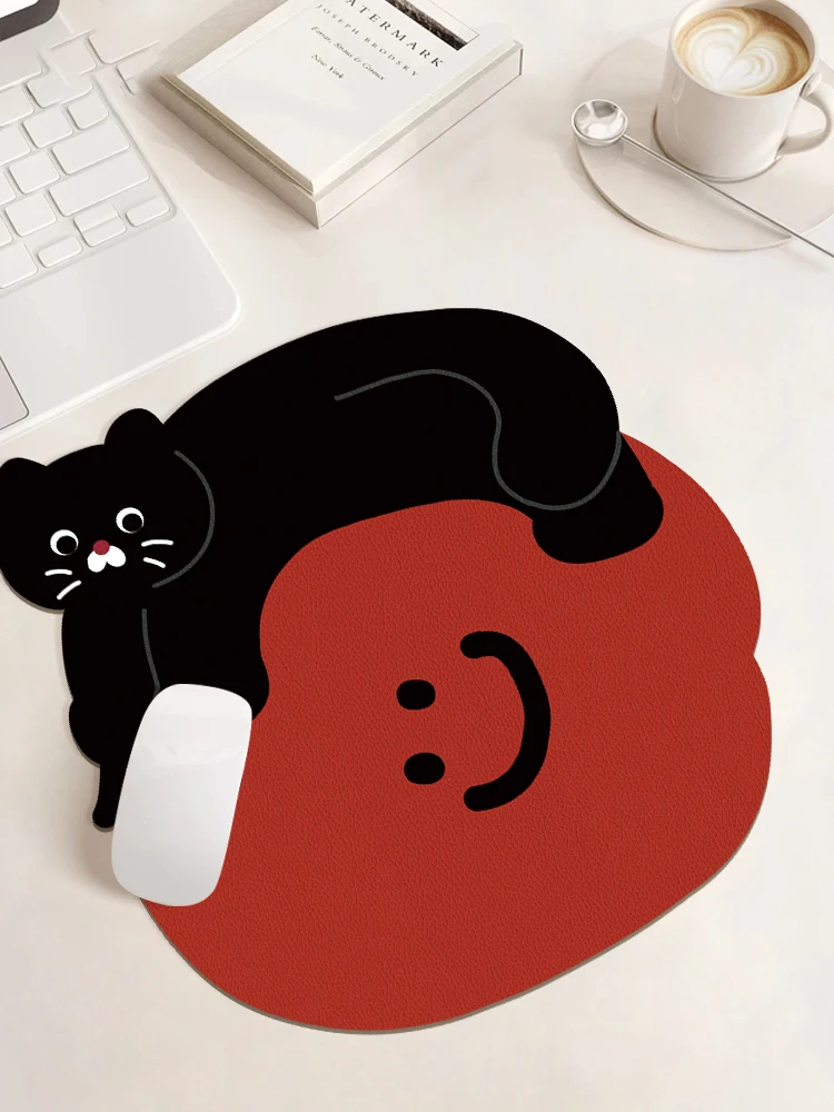 

Персонализированный кожаный коврик для мыши в форме черного кота, женская защита запястья, портативный компьютер, коврик для офисного стола
