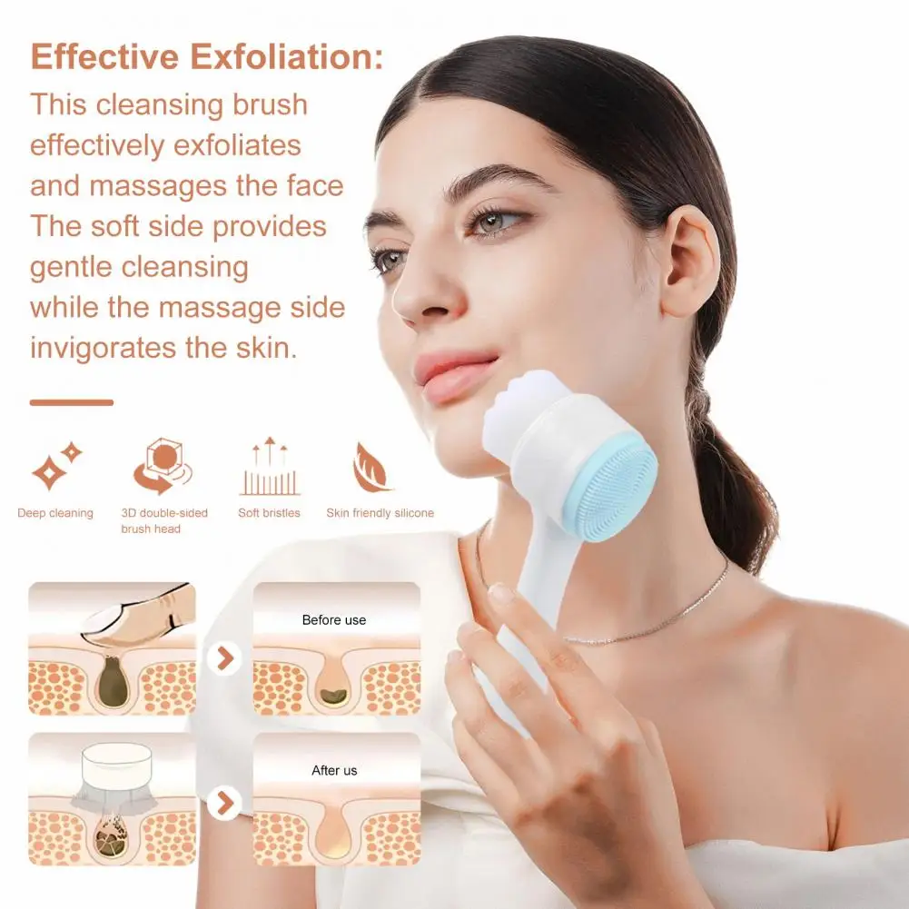 2-In-1 Face Cleansing Brush Double-sided Silicone Face Wash Scrubber Deep Pore Cleaning Manual Facial Massager Brush