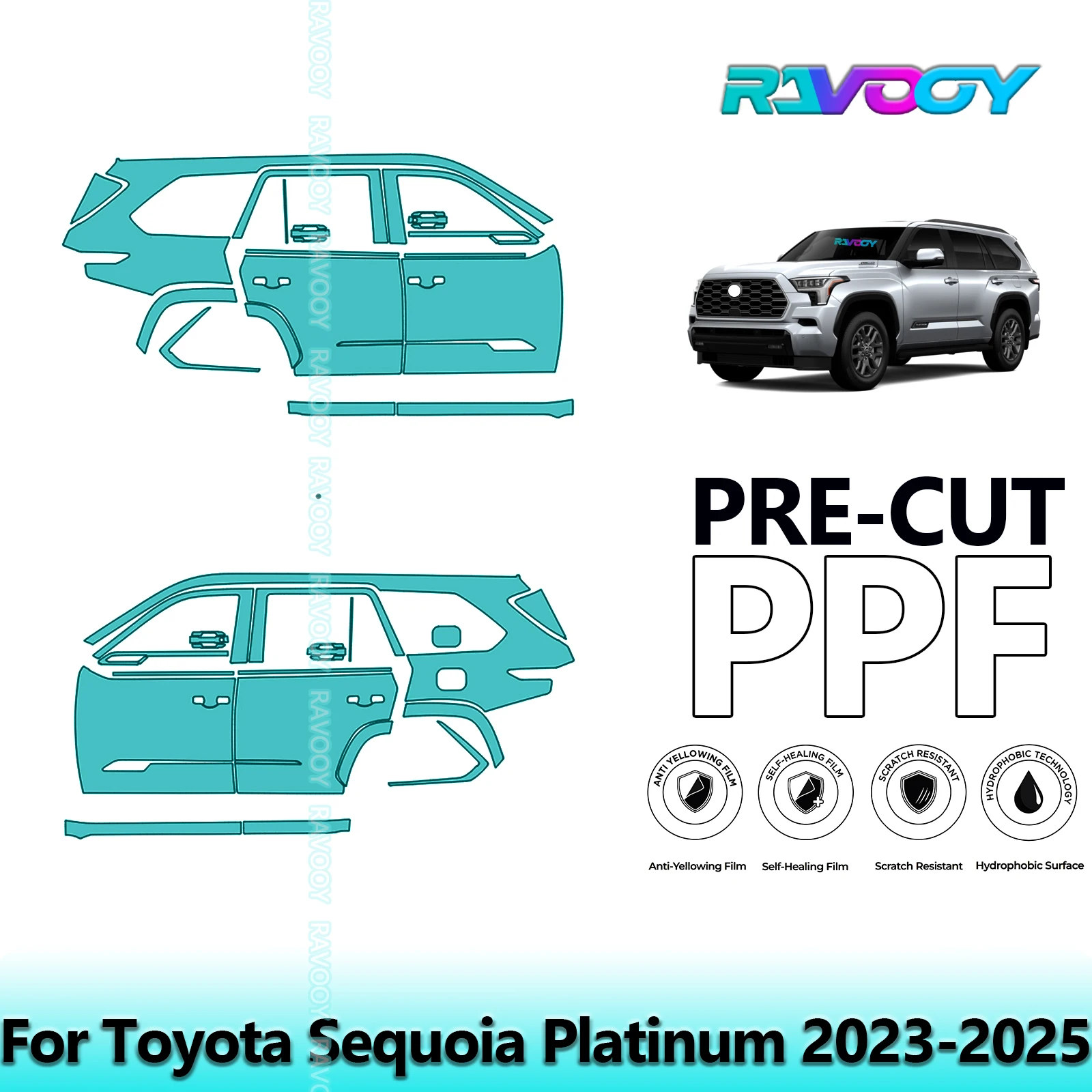 

For Toyota Sequoia Platinum 2023-2025 8.5mil Clear Matte Pre-Cut PPF Door & A/B Pillar Kit TPU Paint Protection Film Set