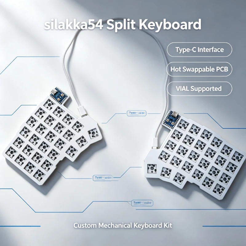 New Silakka54 Split Mechanical Keyboard Customized Type-C Single Mode Hot Swap Ergonomic Ergo Split Keyboard Support QMK / VIAL