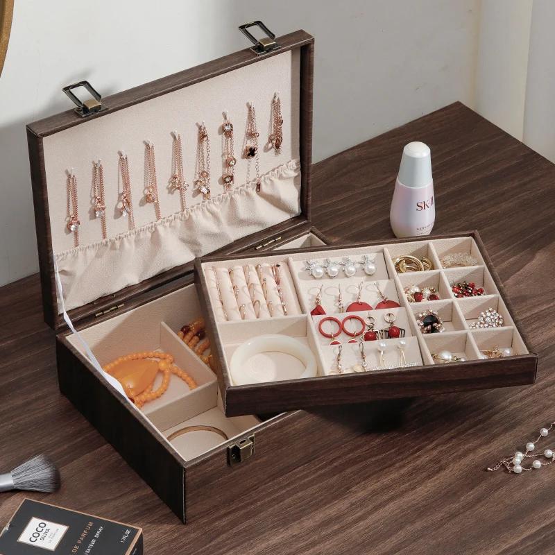 Wood Jewelry Box Organizer for Women Ring Necklace Jewelry Boxes Storage Bracelet Earrings Tray Display Collection Accessories