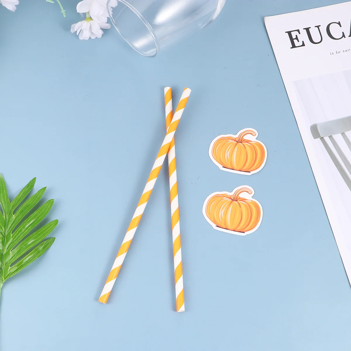 

40pcs Pumpkin Paper Straws Orange Striped Design Halloween Party Decoration Eco-Friendly Drink Straws For Juice Smoothie Iced