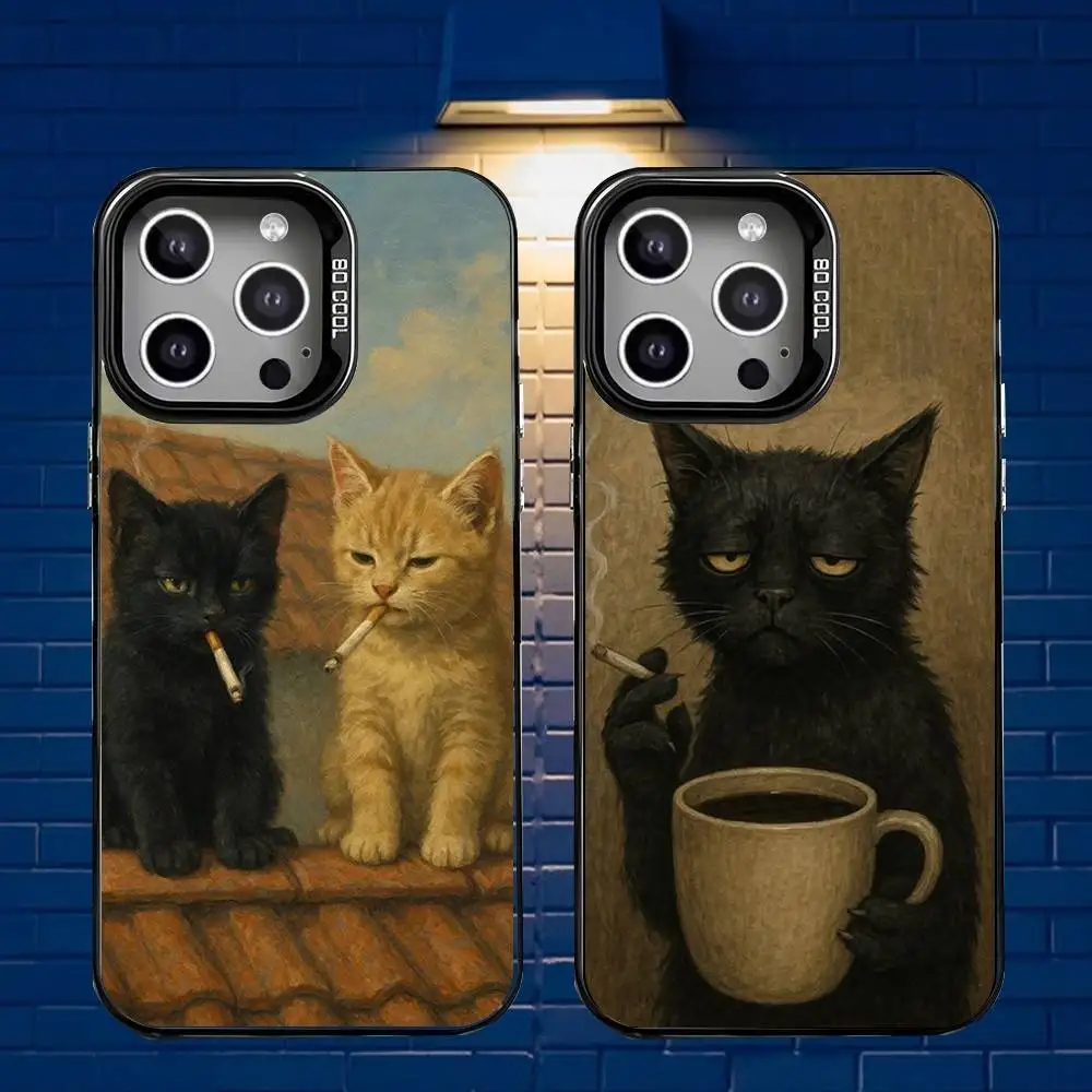 

Stylish Cat Smoking Pattern Matte Fingerprint Proof Phone Case For iPhone 17,16,15,14,13,12,X,8,Pro,Max,Plus,SE4,Air,Mini