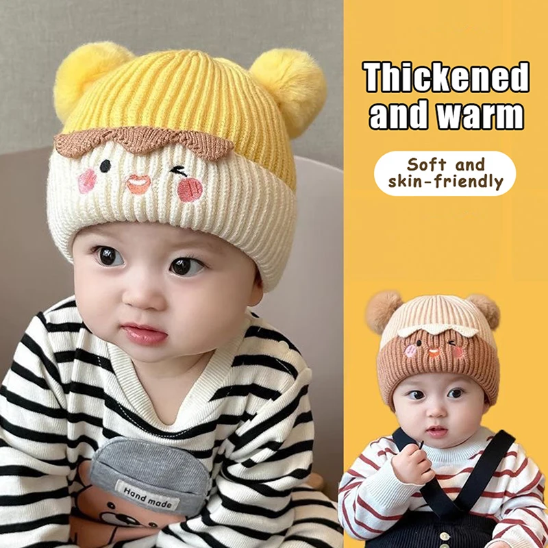 Children Winter Thickened Warm Knitted Korean Version Of The Baby Hat Baby Wool Hat Cute Bear Ear Protection Hat