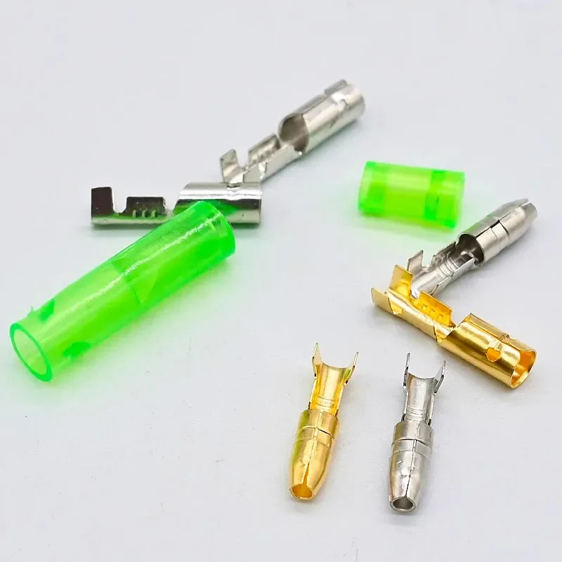 25/50/100Sets 4.0 bullet terminal car electrical wire connector diameter 4mm Female + Male + Case Cold press terminal Green