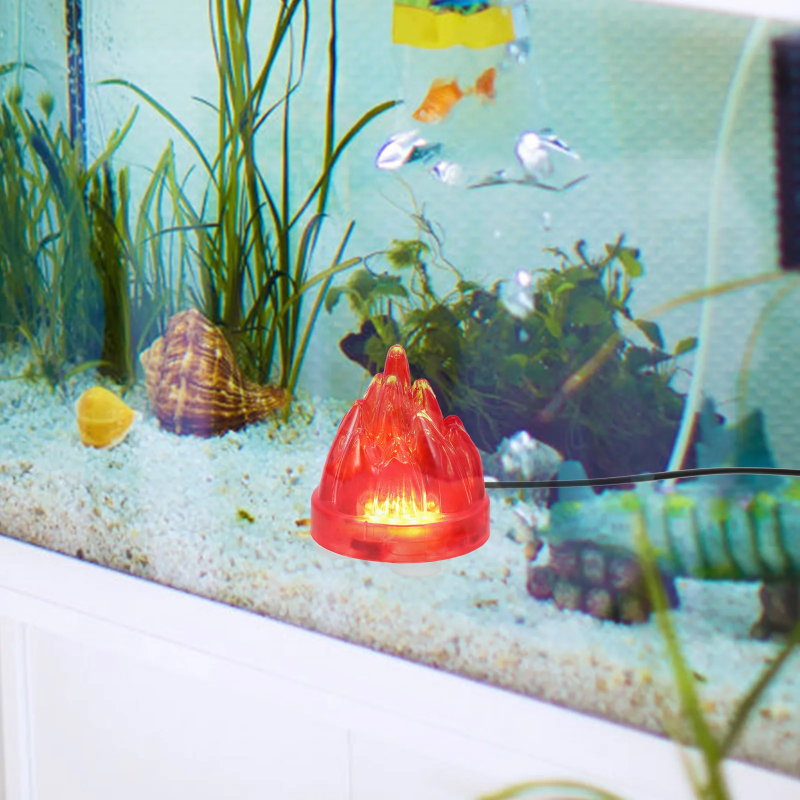 

Fish Tank Volcano Decoration with Bubble Stone LED Lamp Multifunction Underwater Aeration Ornament for Aquarium Landscape