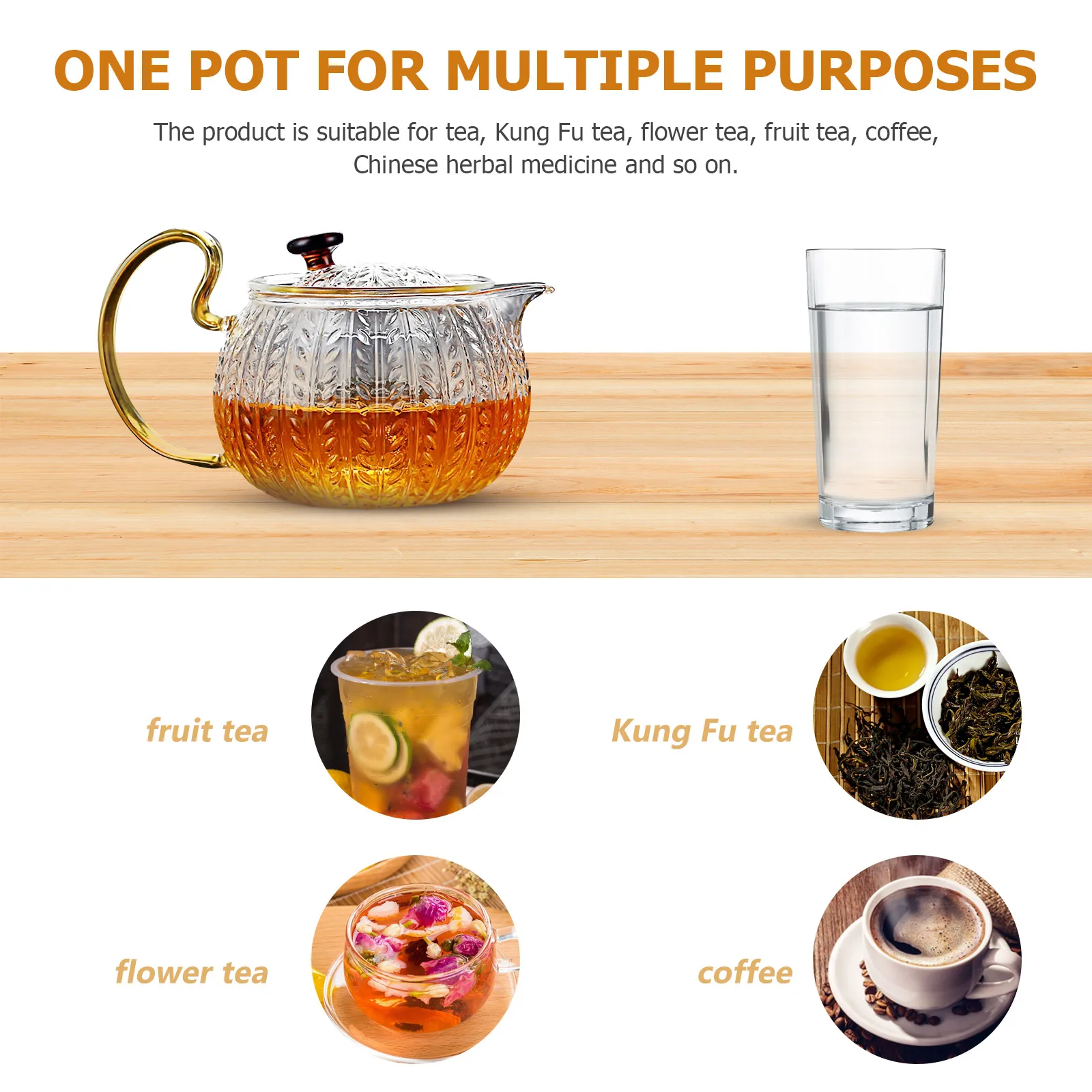 

1Pcs Transparent Heat Resistant Glass Teapot Smooth Spout Detachable Infuser for Kung Fu Flower Fruit Tea Household Brewing Set
