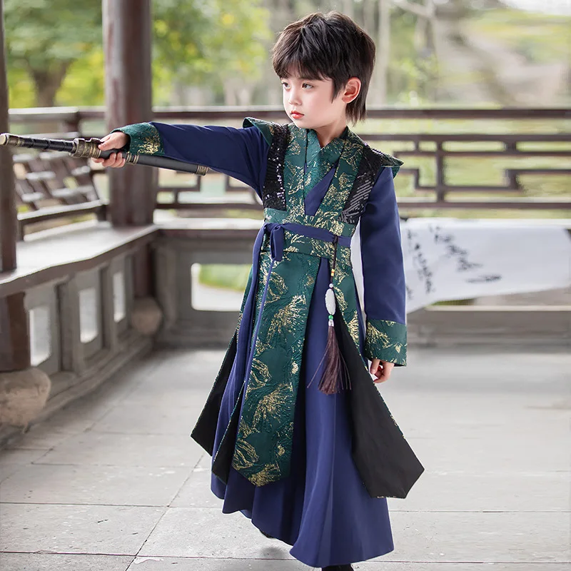 Traditionelle Kinder lang ärmel ige alte Kleidung Frühling traditionelle Stickerei Hanfu Boy Cosplay Outfit schönen Tang Anzug