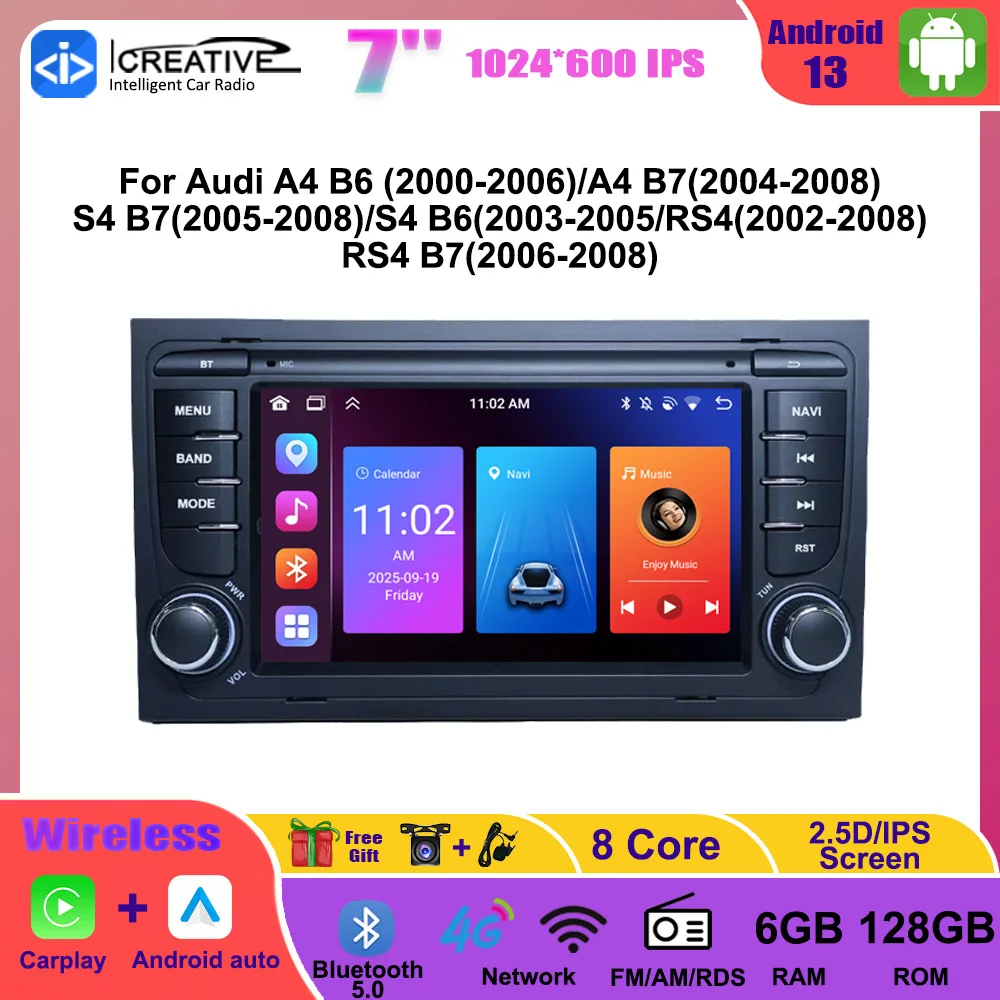 Android 13 Car Radio Multimedia Player Wireless CarPlay Android Auto For Audi A4 B6/B7 S4 RS4 For Seat Exeo Autoradio Stereo HU
