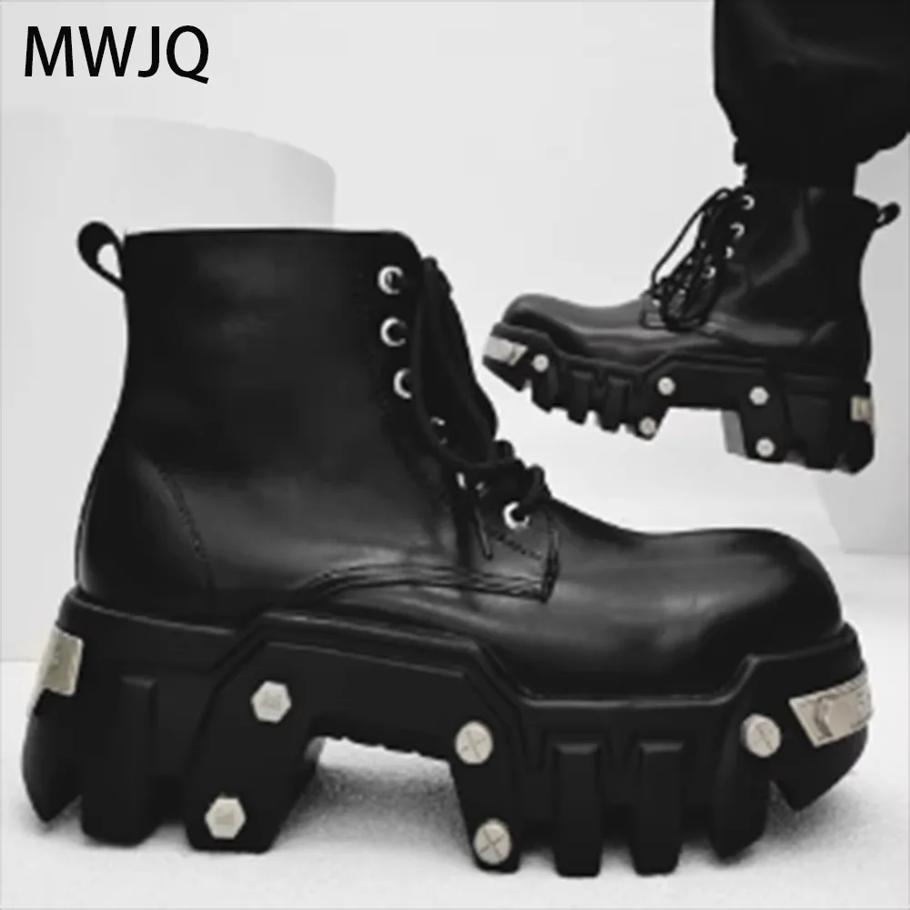 

MWJQ мужские модные ботинки на толстой подошве, американская европейская уличная черная обувь с увеличением 8 см, мотоциклетная мужская обувь в стиле хип-хоп 010229
