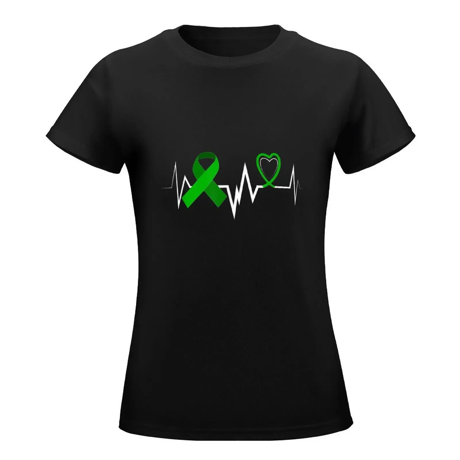 Heartbeat Green Ribbon Kidney Disease Awareness T-Shirt korean fashion funny T-shirts for Women