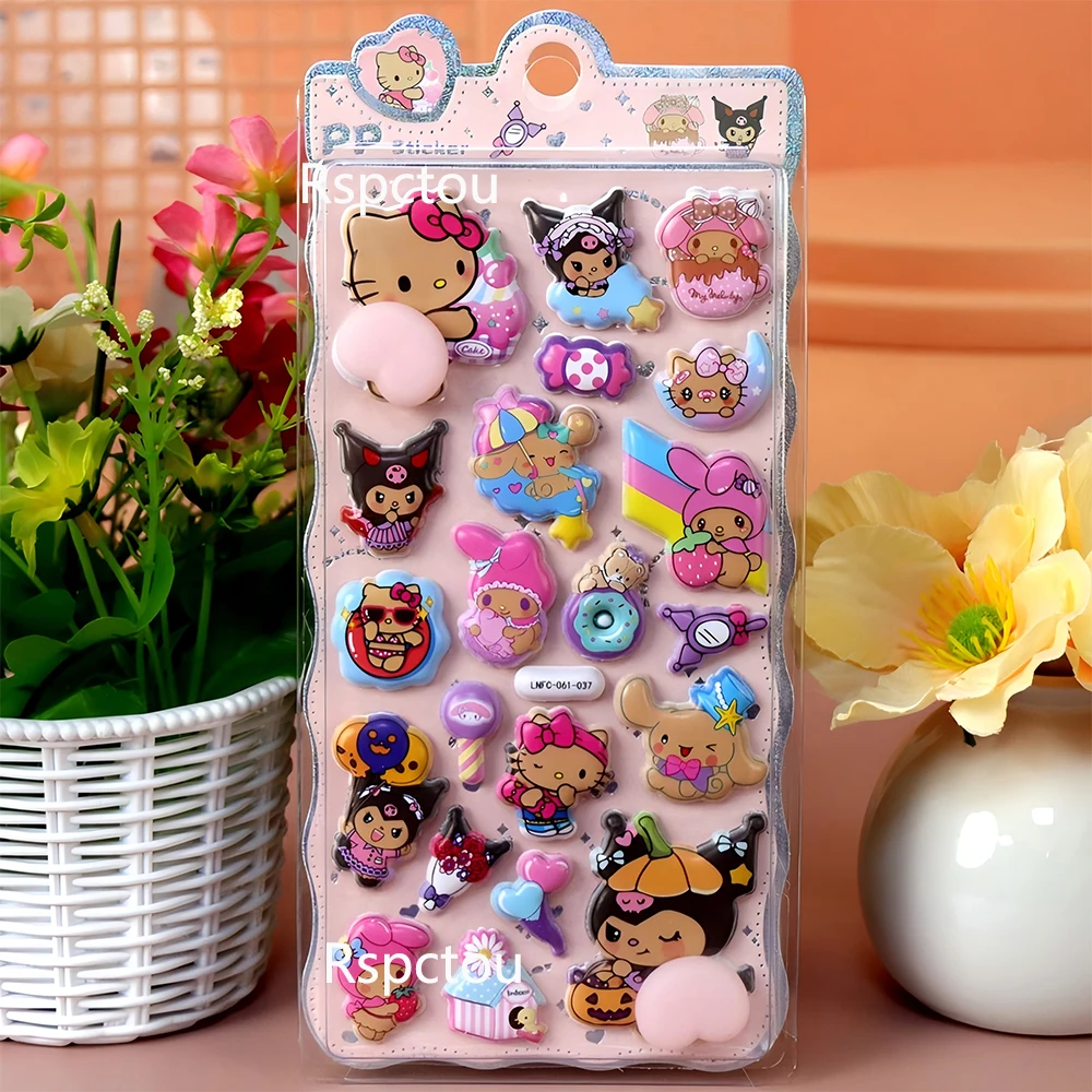 Pegatinas Kawaii Sanrio de nalgas felices, dibujos animados Kuromi My Melody, pegatina de burbuja 3D de descompresión suave, decoración para teléfono