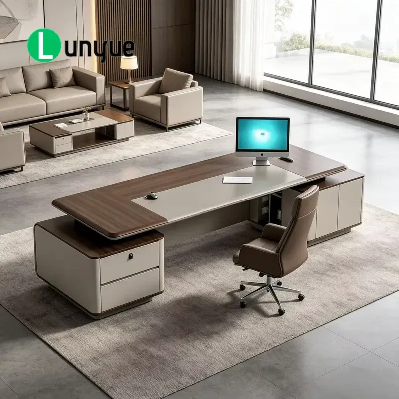 L Shaped Modular Administrative Desk Wooden Design High Density Board Eco Friendly Wall Mounted For Home Office Hotel Villa
