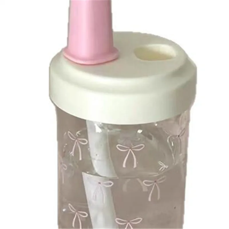 

500ml Juice Leak-proof Bottle Girls Gift Portable Straw Cup Bowknot Cup With Lid Straw Plastic Straigh Drinking Water Bottle