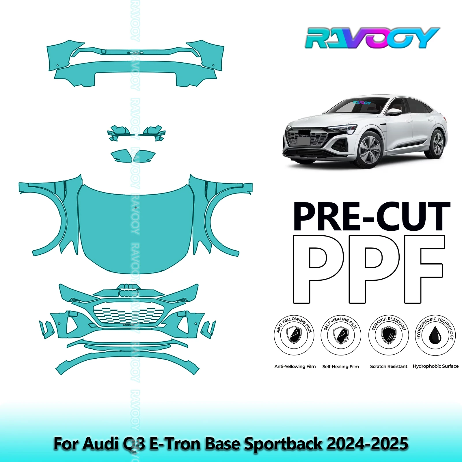 

Car Front Kit+Rear Bumper 8.5Mil Clear Bra Precut PPF Paint Protection Film For Audi Q8 E-Tron Base Sportback 2024-2025