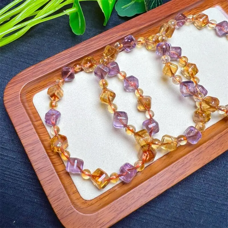 8MM Natural Ametrine Cube Bead Bracelet Colorful Gemstone Bead Strings Fashion Beautifully Jewelry 1PCS