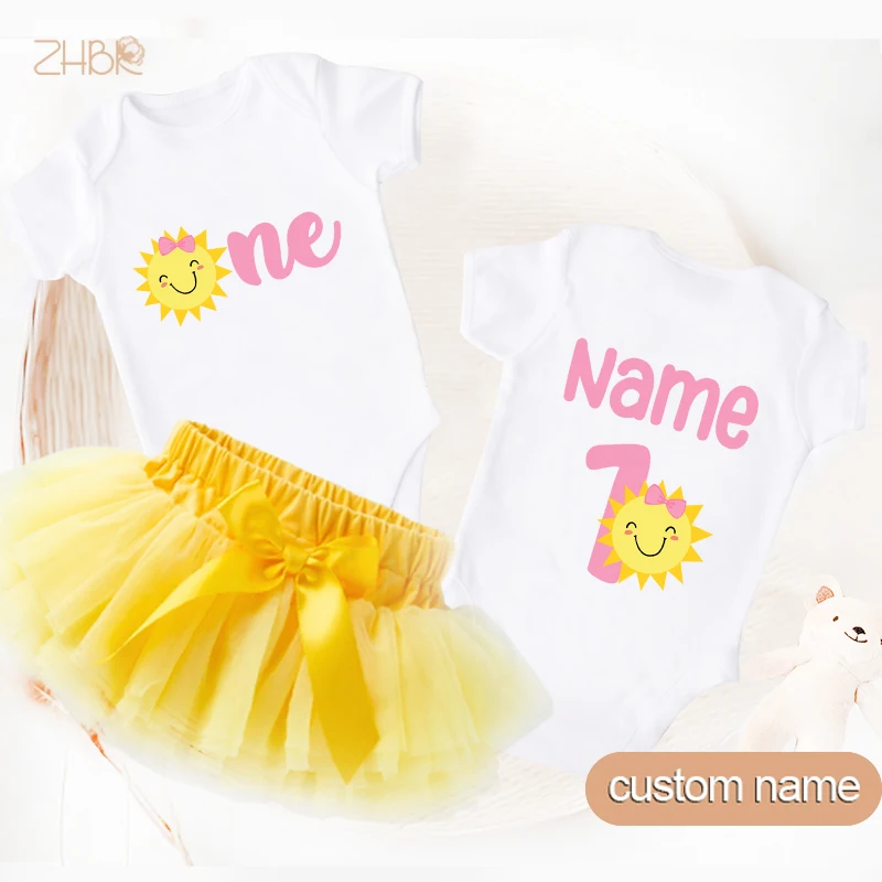 Sunshine 1st Birthday outfit Family matching Shirts Yellow Birthday girl tutu set Family Matching baby onesie  Custom Name Shirt