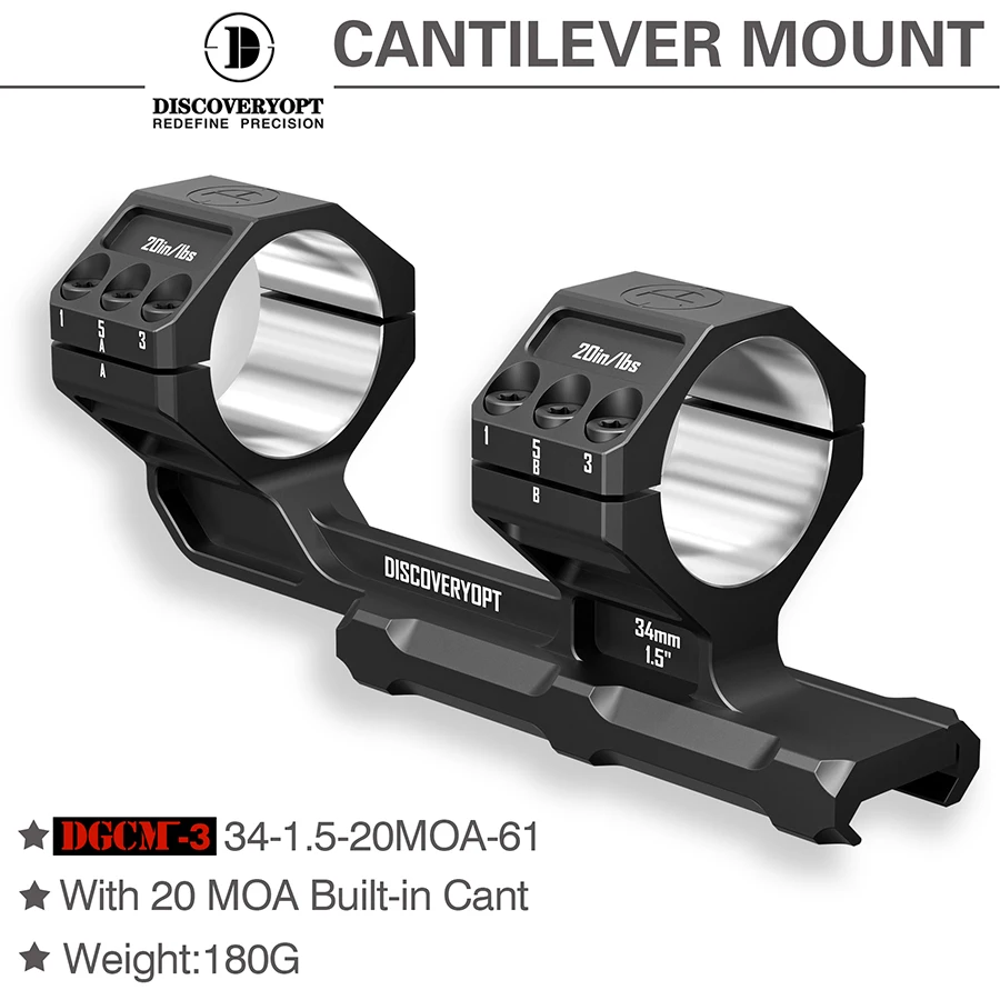 Discoverer 34MM/30MM Rigid Precision Scope Mount 20MOA Picatinny Mount Designed One Piece High Precision Clamp 1.5 Inch Height