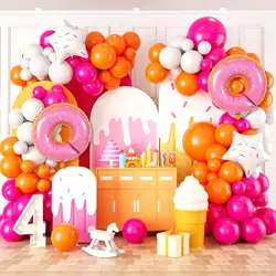 114pcs Pink Orange Metallic Gold Donut Balloon Garland Arch Kit Wedding Girls Birthday Party Decorations Baby Shower Supplies