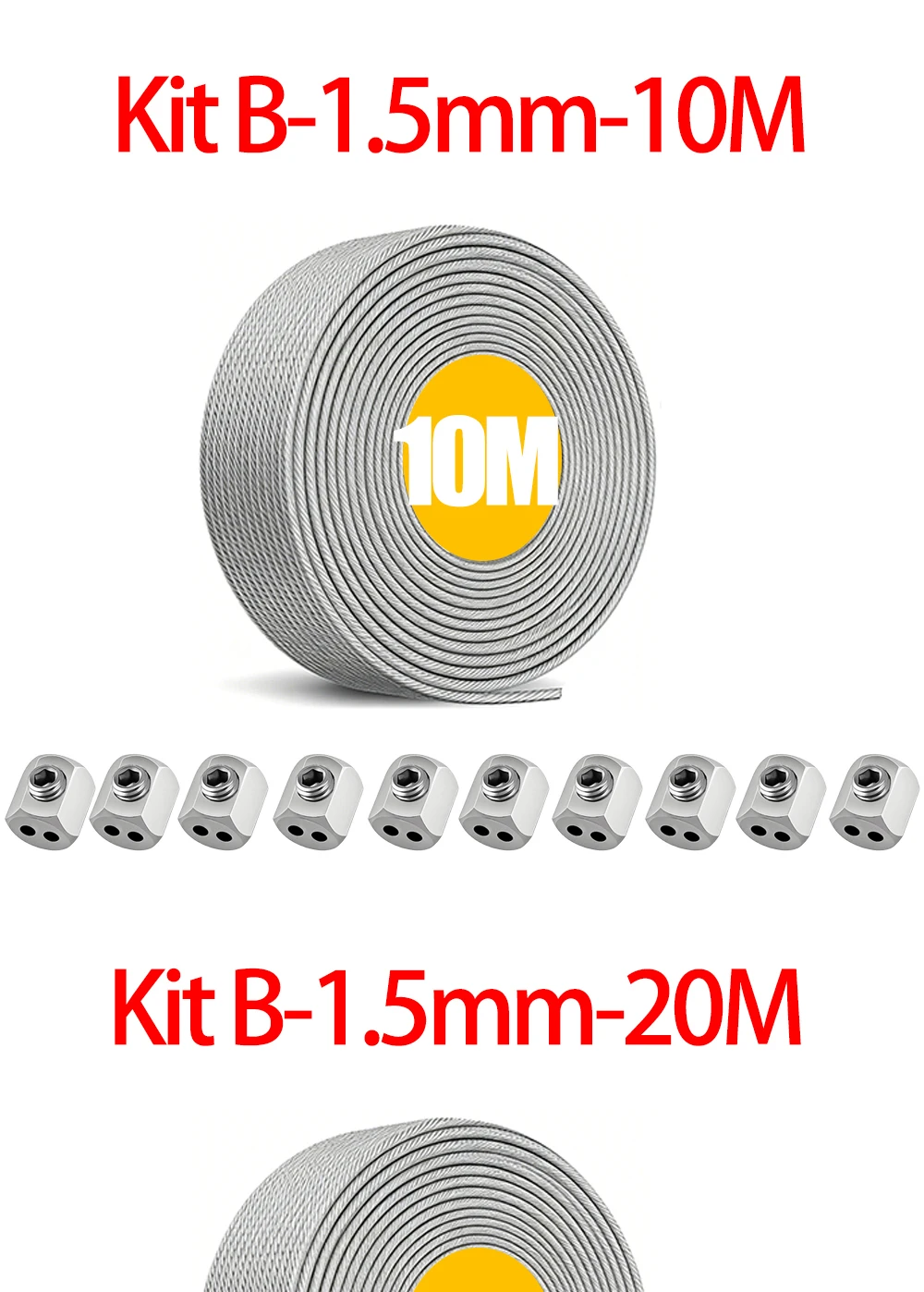 5/10/20 m 1,5 mm Edelstahl-Drahtseil-Set mit Kabelklemme und PVC-Beschichtung für Wäscheleinen, Gartengeländer, Außenzäune – Detail 8