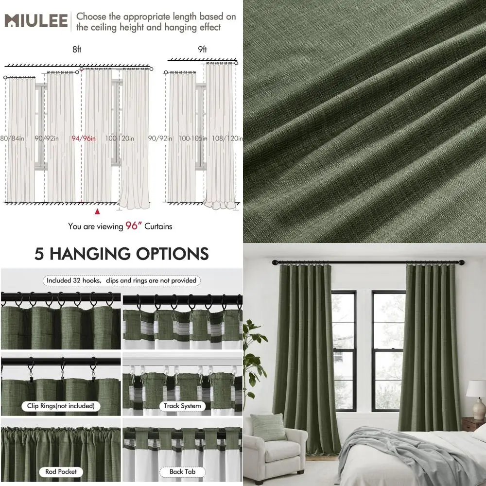 

Комплект из 2-х штор блэкаут длиной 2,4 м, из плотного искусственного льна, затемняющие, с плиссировкой на кулиске, оливково-зеленые, для спальни и гостиной