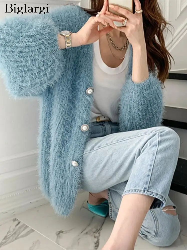 Autumn Furry Sweater Coat Tops Women Knitted Long Sleeve Ladies Cardigans Coats Fashion Casual Loose Woman Coat Tops 2023