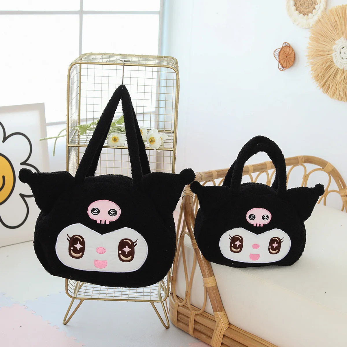 Bonito anime kuromi minha melodia cinnamoroll bolsa de ombro estilo japonês saco de pelúcia lucifer gato winnie o pooh bolsa para a menina