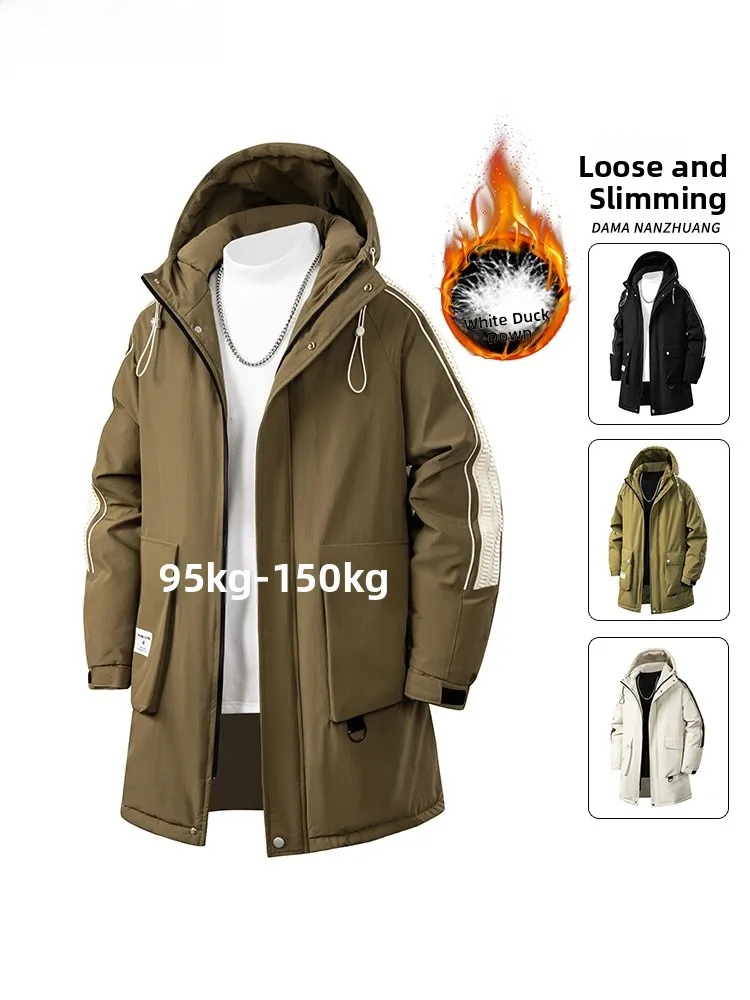 

plus Size Men's down Jaet Mid-Length 90% down Thiened Warm Winter Coat Loose Fit Windproof Faionable Urban Sle
