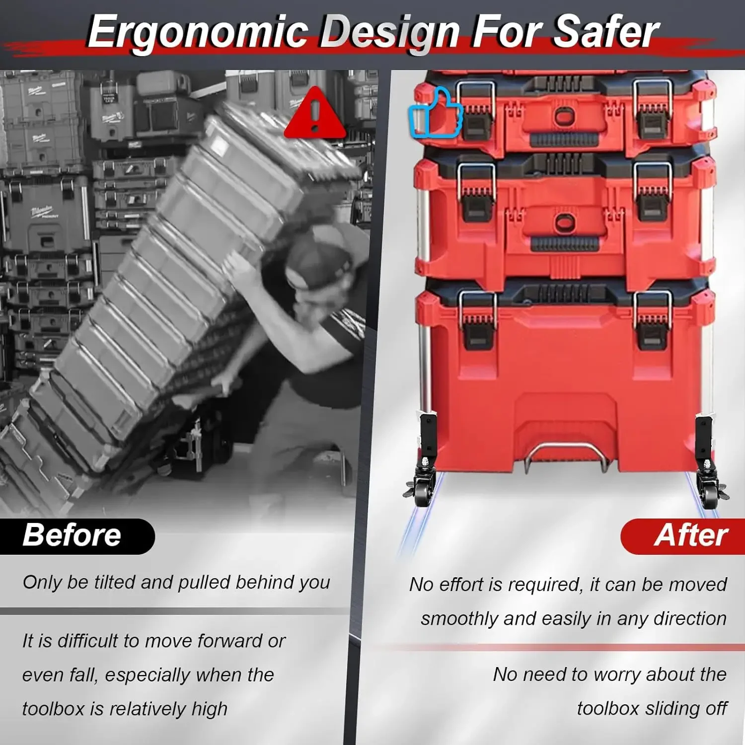 2pcs Upgraded 360° Dual Front Wheels Packout Wheel Compatible with Mil.waukee Packout Rolling Toolboxes, 200 Lbs Capacity