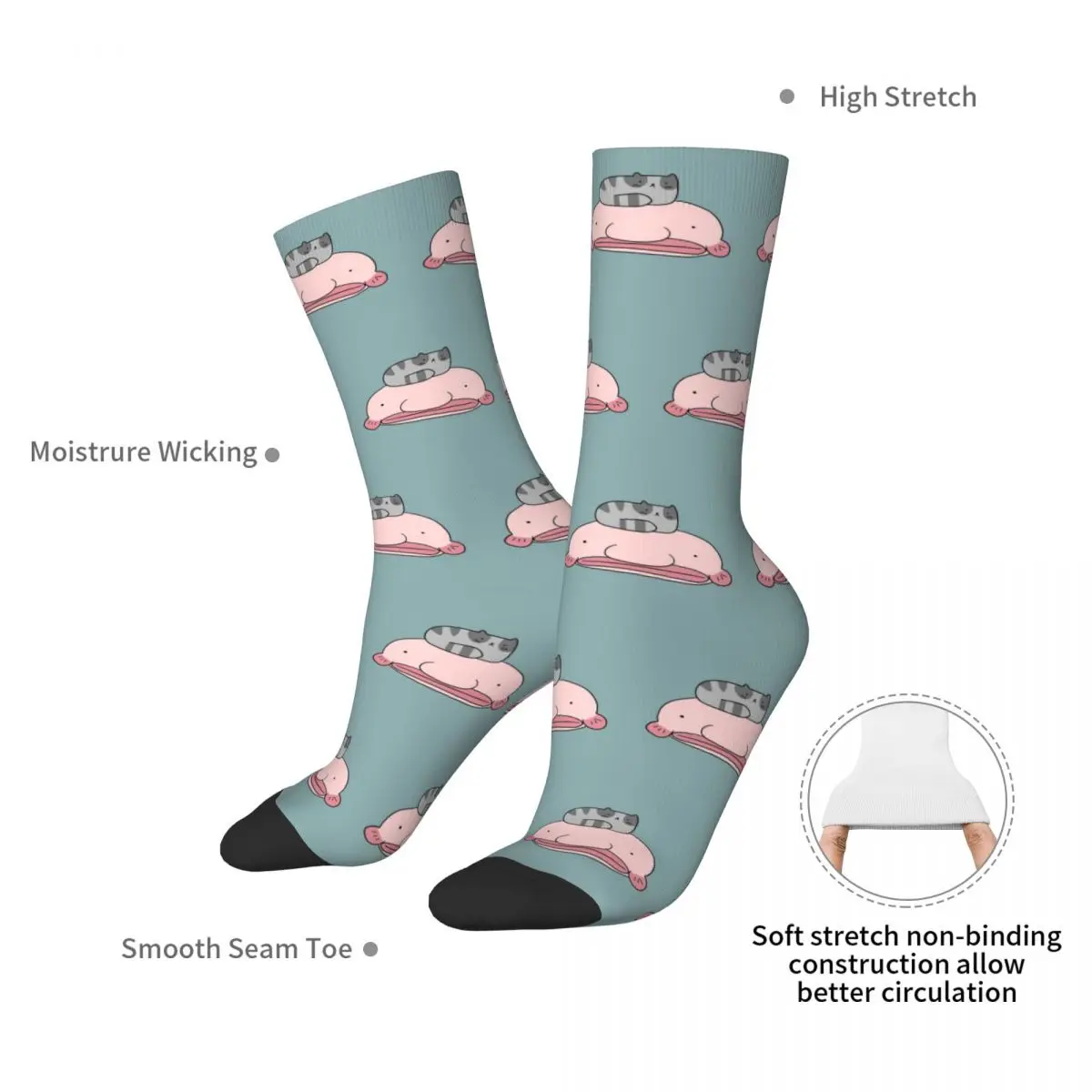 Blobfish And Little Cat Socks Harajuku Super Soft Stockings All Season Long Socks Accessories for Man's Woman's Birthday Present