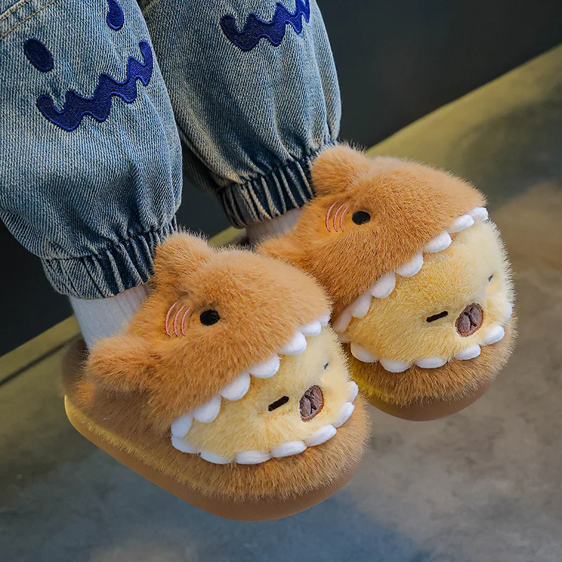 Capybara Children's Cotton Slippers Winter Girls' Warm Plush Memory Foam Home Shoes Cartoon Anti Slip Boys' Cotton Shoes