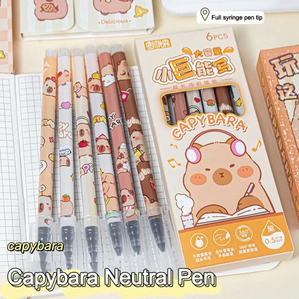 6Pcs Gift 0.5mm Capybara Gel Pens Writing Smooth Quick-drying Straight Liquid Ballpoint Pen Neutral Pen School Office