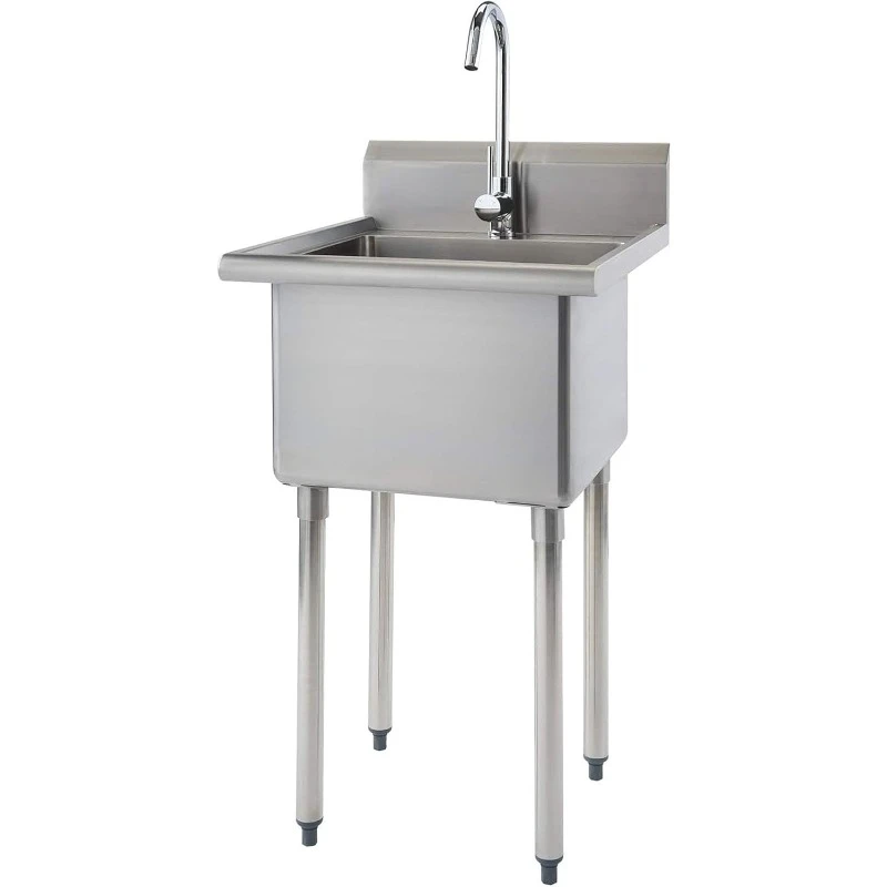 

Basics Stainless Steel Freestanding Single Bowl Utility Sink for Garage, Laundry Room, and Restaurants, Includes Faucet, NSF