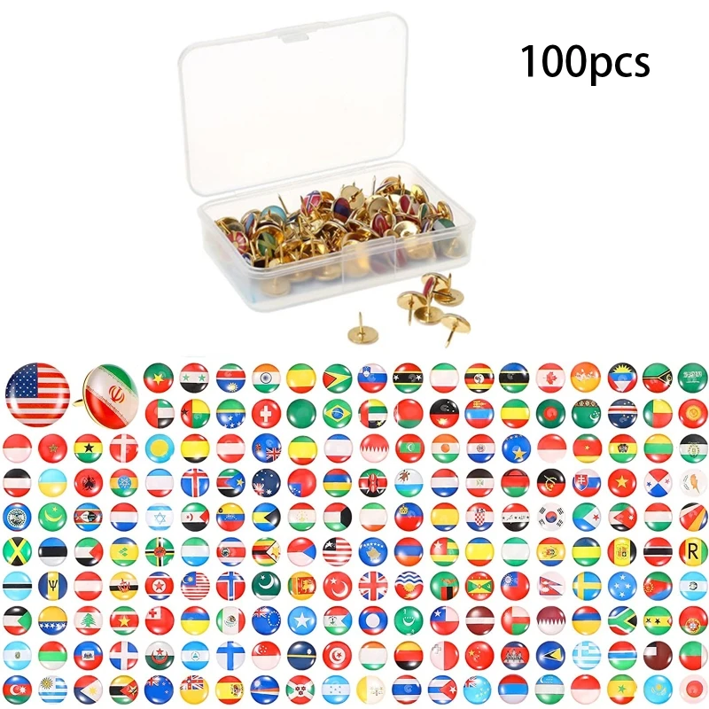 Multipurpose Push Pins National Flag Thumb Tacks for Sharp Steel Needle for Map Notice Cork Board Markers Photos Wall 19