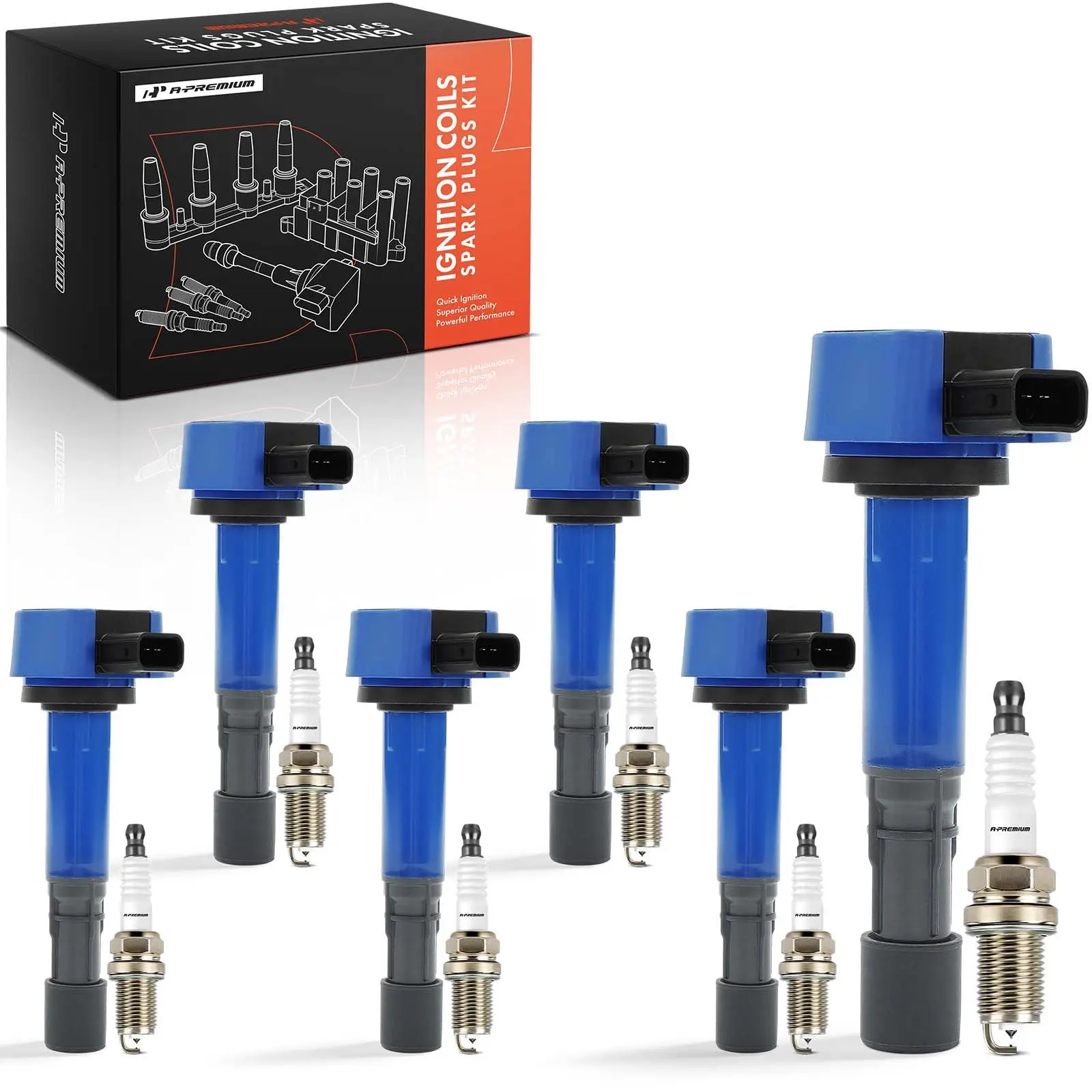 A-Premium 6x Blue Ignition Coils & 6x Iridium + Platinum Spark Plug for Honda Pilot Saturn